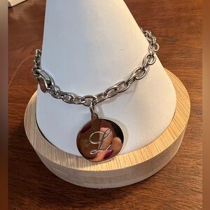 House of Bangles Stainless Steel Engraved “L” Initial Charm Bracelet